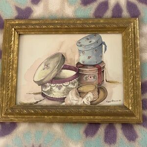 Framed Art with Decorative Boxes by Peggy Abrams in gold frame 9” x 6 1/2”